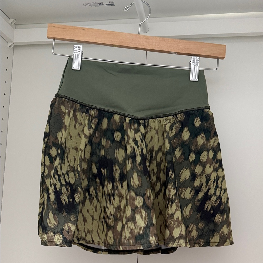 Leopard Print Mini Skirt with Olive Waistband